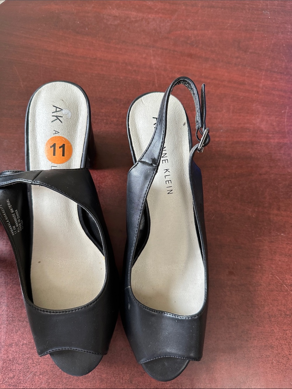 ##550, Size 11, Anne Klein Black Peep-Toe Slingback Heels